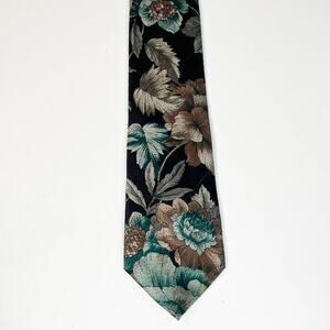 Alexander Lloyd Floral Print Mens Neck Tie Brown Taupe Green Made in USA